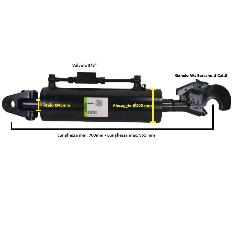 XLA080BM040Q0300 - TERZO PUNTO IDRAULICO SERIE SNODO SFERICO 80/90 STELO 40  CORSA 300MM INTERASSE CHIUSO 620MM - Produzione Interna NGH